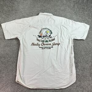VINTAGE Harley Owners Group HOG Shirt Mens XL Beige Deep Creek Rally Button Up
